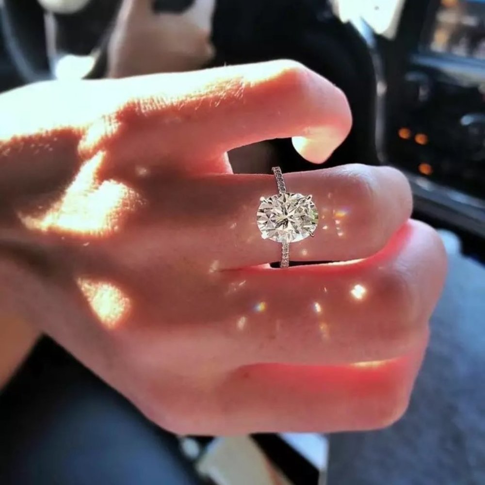 NEW 5CT Oval Cut Halo Diamond Sterling Silver "7"